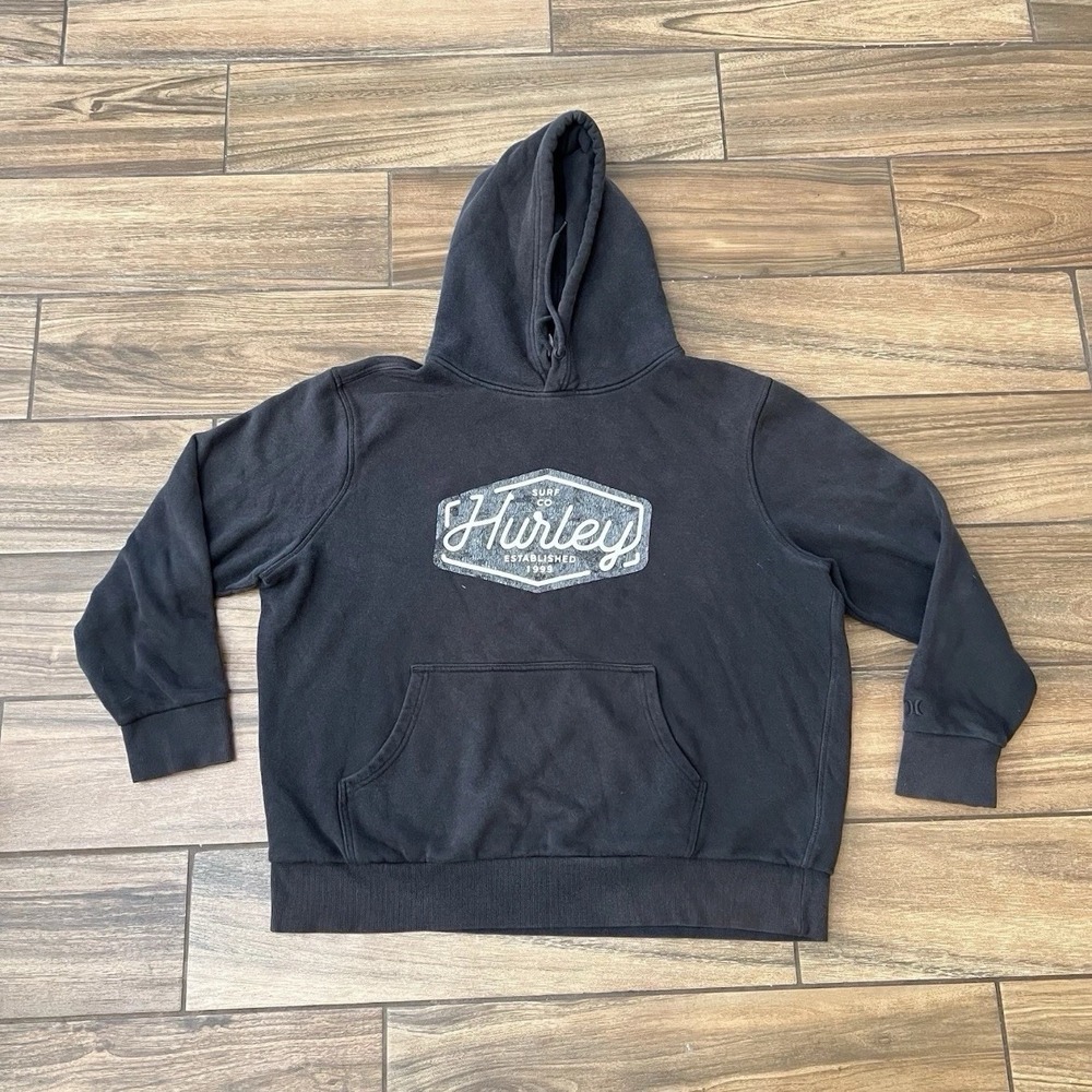 Hurley Hoodie Black Mens XL Graphic Pullover Surf Skate Casual Logo HMF23-07381